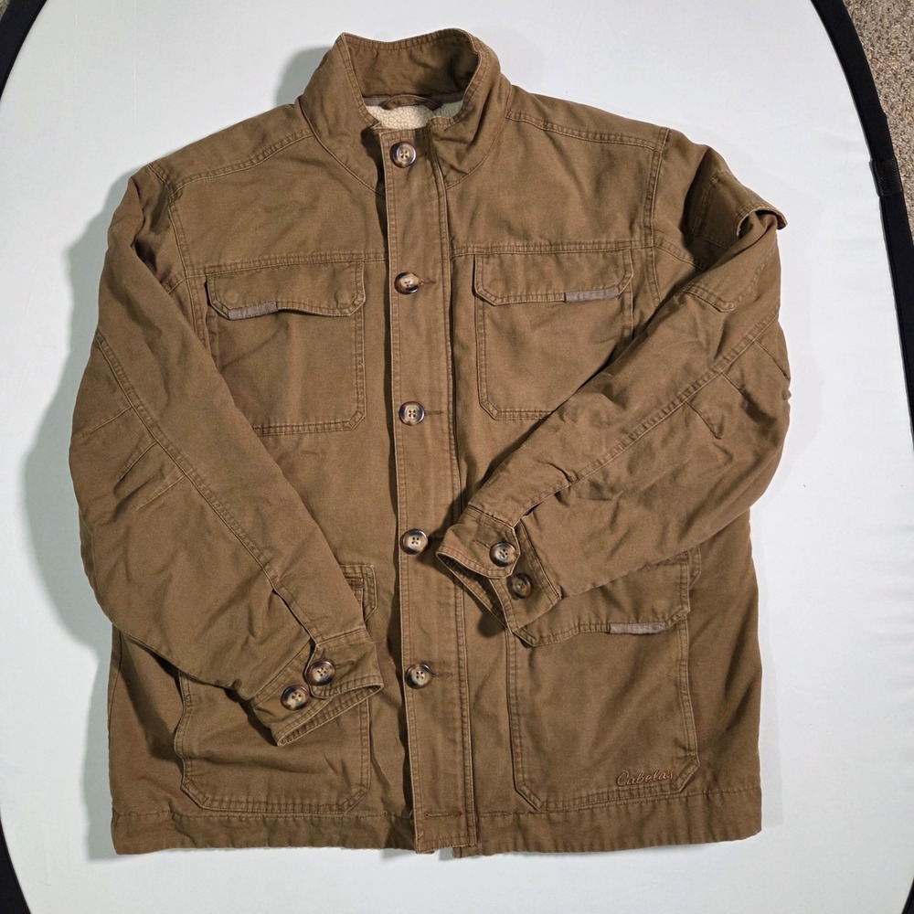 Cabelas Chore Jacket Mens‎ XL Canvas Sherpa Lined Field Coat Brown